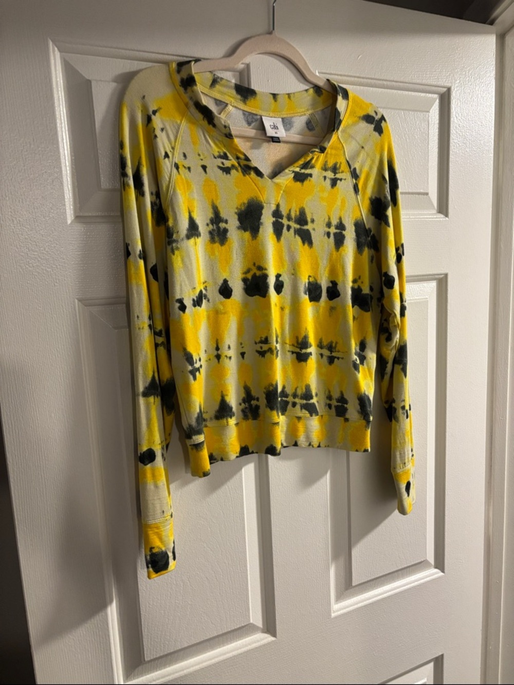 CAbi Yellow and Black Tie-Dye V-Neck Sweatshirt